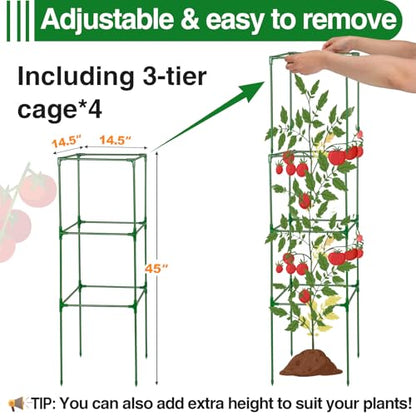 PAMASE 45x14.5x14.5in Square Tomato Cage for Garden, 4 Pack - style: 4 Pack