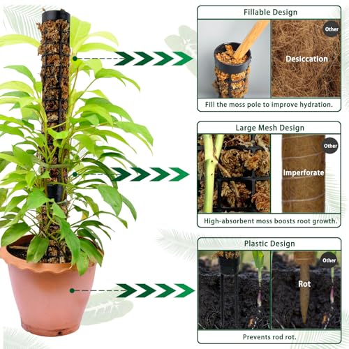 Small Moss Pole for Monstera - Stackable & Refillable Plastic Moss Poles for Climbing Plants with Large Mesh Design (4Pack-Black-Small) - size: 4Pack-Black-Small