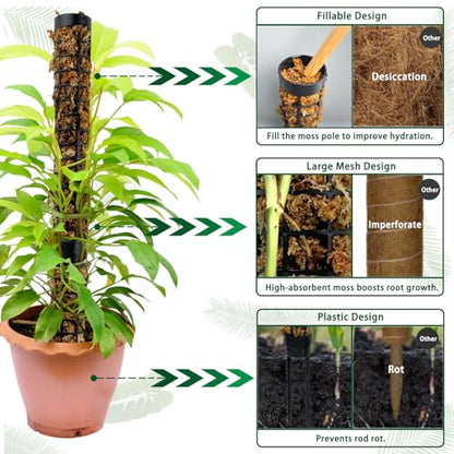 Small Moss Pole for Monstera - Stackable & Refillable Plastic Moss Poles for Climbing Plants with Large Mesh Design (4Pack-Black-Small) - size: 4Pack-Black-Small