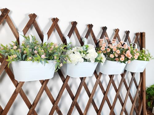 6 Pack 12" Metal Balcony Fence Railing Planters for Outdoor, Oval White - color: Oval-white