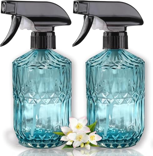 2pack Glass Plant Mister Spray Bottle 360° Nozzle for Hair Cleaning Blue - color: Blue