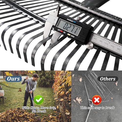 Garden Leaf Rake, 8.5" Head, 36-74 " Adjustable Handle, Sturdy Steel Tines - color: silver, size: 25tine