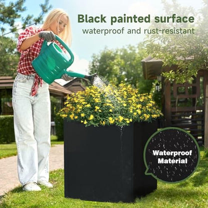 Metal Planter Box 24”L x 24"W x 24"H Large Square Steel Planter Box - color: Black, size: 24"Lx24"Wx24"H