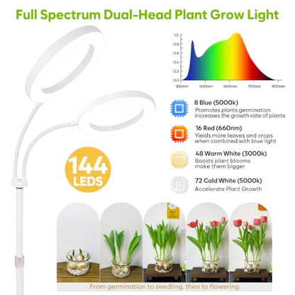 Grow Lights for Indoor Plants Full Spectrum, 2-Head LED Plant Light, White - size: White-23inch