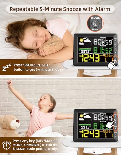DOOMAY Wireless Weather Station, Indoor Outdoor Thermometer, Weather Clock