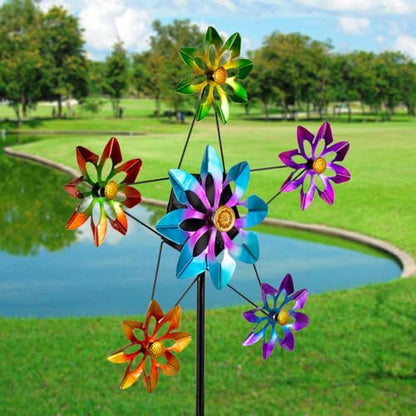 Stargarden Outdoor Kinetic Wind Spinner,Large Metal Wind Sculpture - color: Flower
