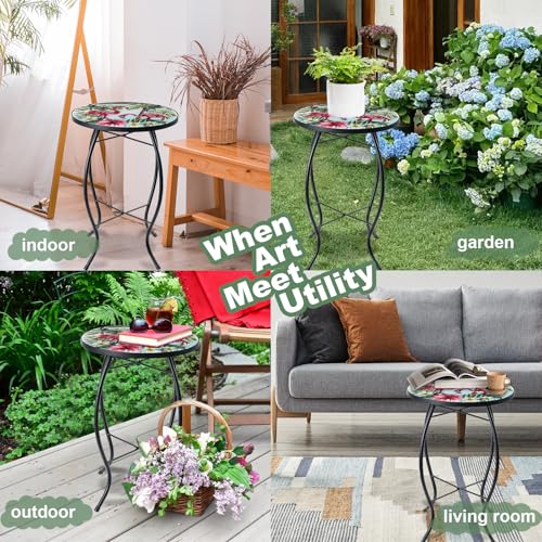 VCUTEKA Outdoor Side Table,14" Patio Accent Table Bistro Coffee End Table - color: Pink