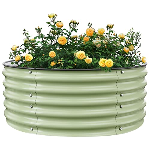 Gruper Round Raised Garden Bed Kit, 3.5x3.5x1.4Ft Outdoor Zinc-Aluminum-Magnesium Metal Flower Beds Stainless Steel Patio Ground Planter for Planting Vegetables (Light Green) - color: Green, size: 42x42x17in