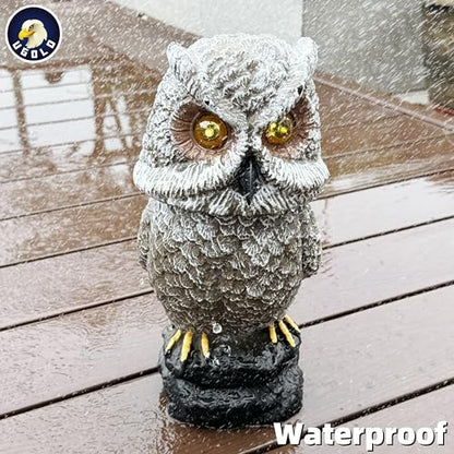 Solar Powered Owl with Motion Detection, Silent Mode, Flashing Eyes, Rotatable Head and Realistic Hoots, Plastic Owl Decoration for Home, Garden, Patio and Fence