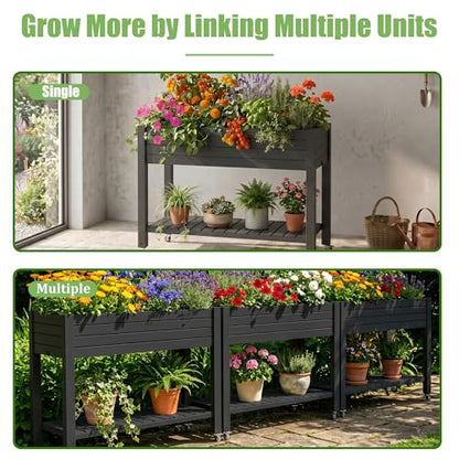 EFU 2PCS Raised Garden Beds Outdoor, with Wheels & Extra Storage Shelf