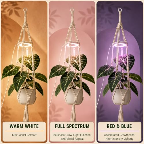 Hanging Grow Lights for Indoor Plants with Macrame Plant Hanger