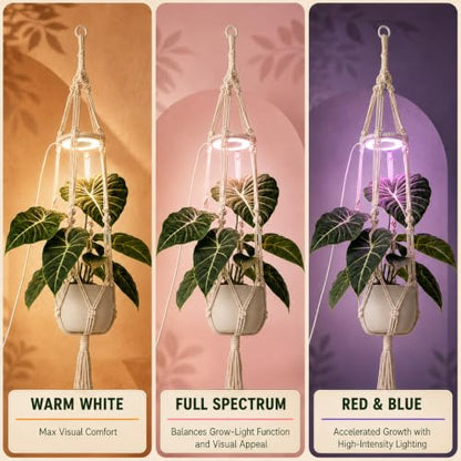 Hanging Grow Lights for Indoor Plants with Macrame Plant Hanger