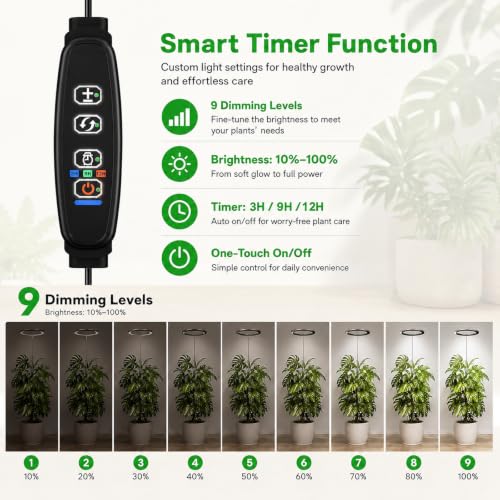 10" Grow Lights for Large Indoor Plants, Full Spectrum Indoor Plant Light - color: Black