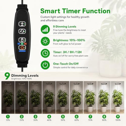 10" Grow Lights for Large Indoor Plants, Full Spectrum Indoor Plant Light - color: Black
