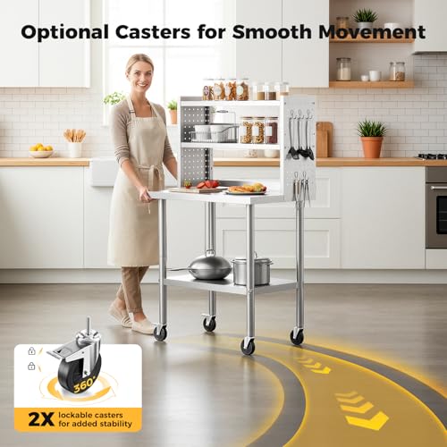 CAMMOO 30x24 NSF Stainless Steel Prep Table with Shelf & Casters Work Bench - size: 24*30 inches