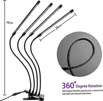 LEOTER Grow Light for Indoor Plants - Upgraded Version 80 LED Lamps with Full Spectrum & Red Blue Spectrum, 3/9/12H Timer, 10 Dimmable Level, Adjustable Gooseneck,3 Switch Modes - size: 4 heads 1 pack