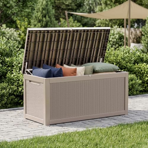 325 Gallon Outdoor Storage Box Waterproof, Large Deck Box Lockable Resin Outside Storage Bin for Pool Cushion, Patio Furniture, Garden Tools UV-Resistant, Grey - color: Grey, size: 325 Gallon