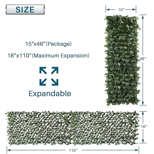 Coarbor 2 Packs Artificial Leaf Ivy Expandable Privacy Fence Screen Grass Wall Stretchable Fencing for Deck Balcony Patio Porch Trellis Decor- Single Side Leaves