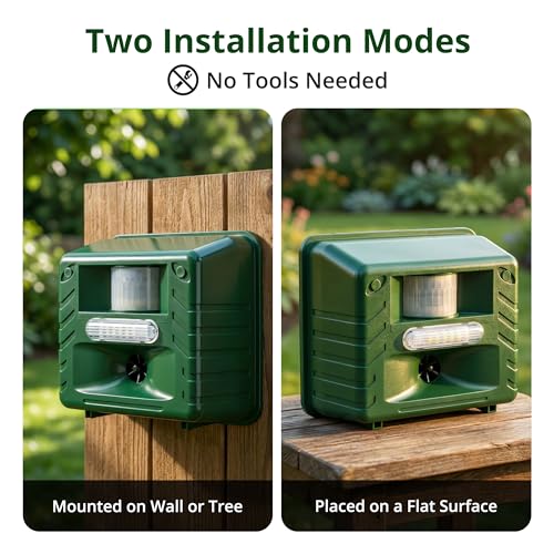 ASPECTEK Yard Sentinel Ultrasonic Animal Repeller with Strobe Light, 3 Mode Protection, Motion Sensor, Deterrent for Deer, Raccoons, Squirrels and Opossums AC and Battery Powered - 1 Pack - style: With Strobe Light