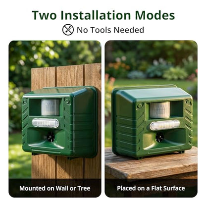 ASPECTEK Yard Sentinel Ultrasonic Animal Repeller with Strobe Light, 3 Mode Protection, Motion Sensor, Deterrent for Deer, Raccoons, Squirrels and Opossums AC and Battery Powered - 1 Pack - style: With Strobe Light