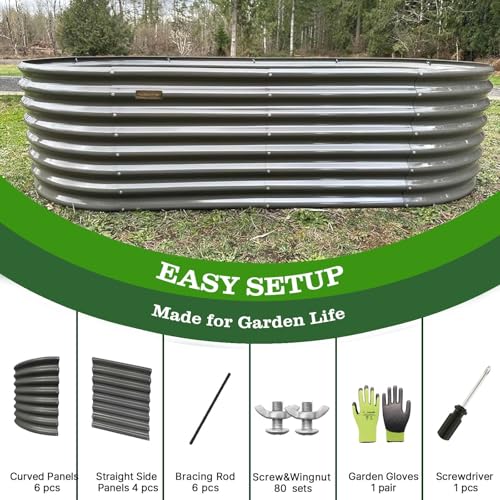 Anleolife 8x4x2ft Oval Deep Root Galvanized Raised Garden Bed, Quartz Grey - color: Quartz Grey-oval Round, size: 96x48x24'' Tall