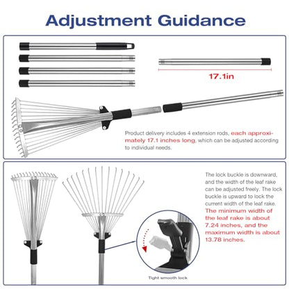 Adjustable Metal-Leaf Rake with Telescopic Handle