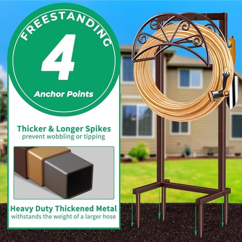 TomCare Garden Hose Holder, Heavy Duty Stand for 160FT Hose with 4 Spikes - color: Bronze, size: 15.2″ W