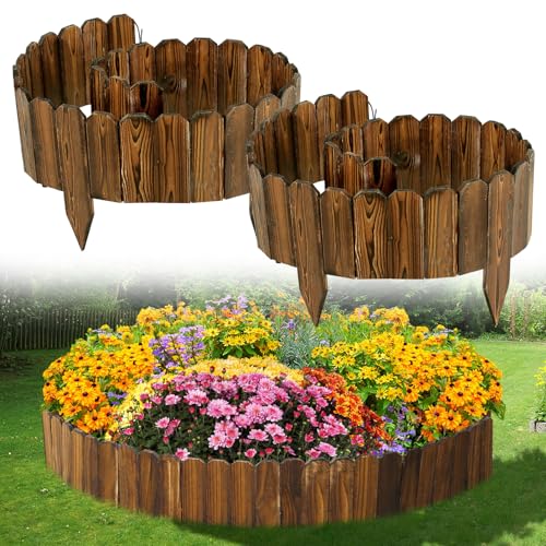 Wooden Garden Edging - 2pcs 7.9ft x 8in Weather-Resistant Pine Landscape Border Fence for Outdoor Patio Lawns Yard Flower Beds Decoration - style: 7.9ft-2pcs