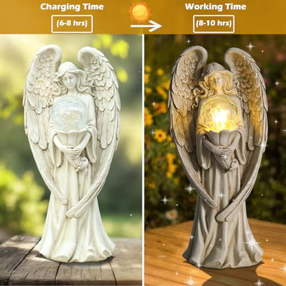 Garden Angels Outdoor Statue, Solar Angel with Crackled Glass Globe Outdoor - color: White