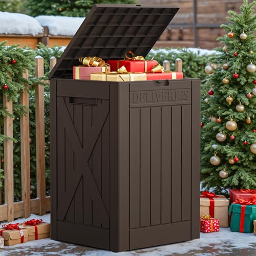 JUMMICO 52 Gallon Resin Package Delivery Box Lockable&Waterproof - color: Brown