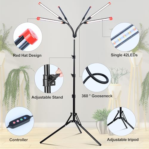 FRGROW 6Head Grow Light with Stand for Tall and Large Indoor Plants - size: Stand-6Head-54W