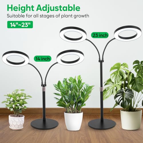 Grow Lights for Indoor Plants, 2-Head Full Spectrum & 3/9/12H Timer, Black - size: Black-23inch