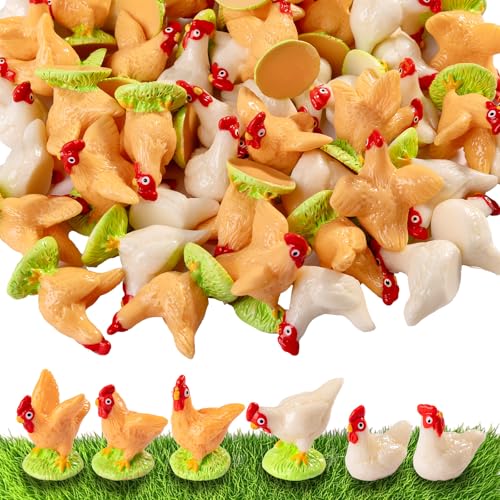 Easter Mini Chicken 60 pcs Mini Resin Chicken Variety Tiny Animals Figures Miniature Little Small Animal Figurines Bulk for Micro Fairy Garden Landscape Accessories Hide Crafts Decor Aquarium - color: Chicken-60p