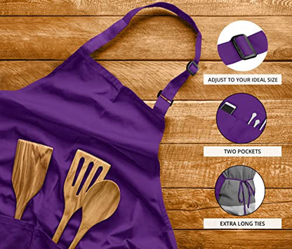 Utopia Kitchen Bib Aprons 2 Pack Adjustable With 2 Pockets - color: Purple