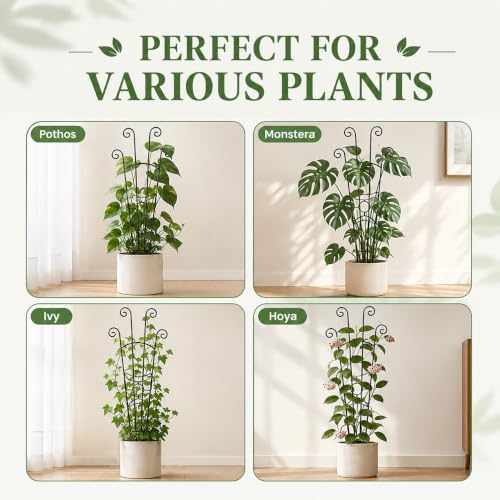 32.6in Plant Trellis for Climbing Plants Indoor, Expandable Large Metal Trellis for Potted Plants, Heavy-Duty Tall Pothos Plant Climber Support for Ivy Pothos Hoya Monstera, 4P - size: 32in, 4p