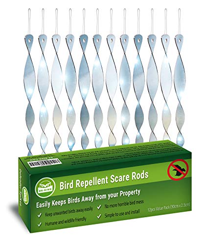 De-Bird Acrylic Bird Scare Rods - Reflective Glare Deterrent & Outdoor Bird Repellent - Humane Fruit Tree Deterrent - Easy Install Kit - Pack of 12, Silver - size: 12Pack-Bird Scare Rods