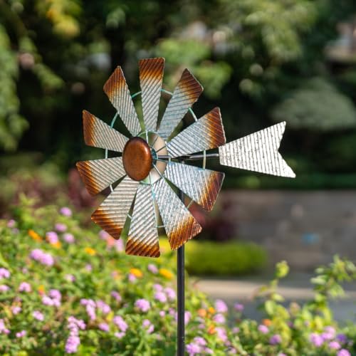 Viveta Metal Wind Spinners, Garden Wind Sculptures & Spinners - color: Silver Brown-single