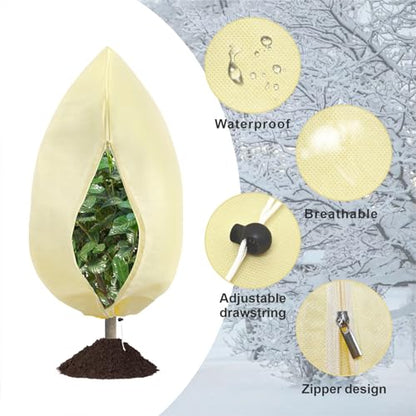 8 Pack Plant Covers Freeze Protection, 31.5"x47.2" with Zipper Drawstring - color: Beige