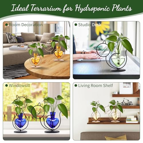 Plant Terrarium Propagation Station Gifts for Women Cat Lover - color: Blue