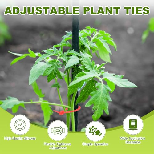 M METERXITY 48-Pack Adjustable Plant Ties, 4.7/5.9/6.7/8.2 Inch Silicone Flexible Multi-Function Garden Twist Tie for Crafts/Gift Wrapping/Gardening Plants, Reusable Support Twine [Red] - color: Red