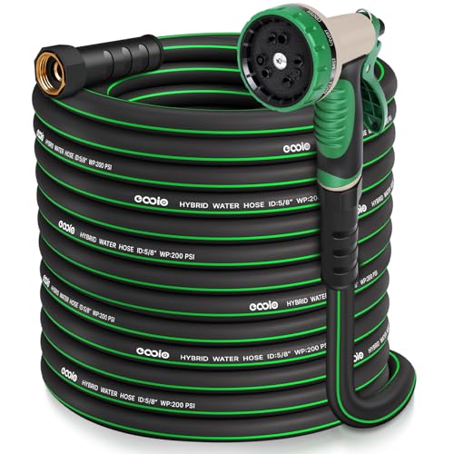 Garden Hose 100 ft x 5/8" with Nozzle, Water Hose Heavy Duty Flexible, Lightweight Kink-less Hybrid Hose with Swivel Handle, Male to Female Fittings (Green, 100FT) - color: Green, size: 100ft