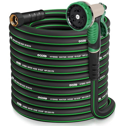 Garden Hose 100 ft x 5/8" with Nozzle, Water Hose Heavy Duty Flexible, Lightweight Kink-less Hybrid Hose with Swivel Handle, Male to Female Fittings (Green, 100FT) - color: Green, size: 100ft