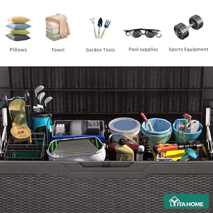 YITAHOME 100 Gallon Resin Deck Box - color: Dark Brown, size: 100 gallon