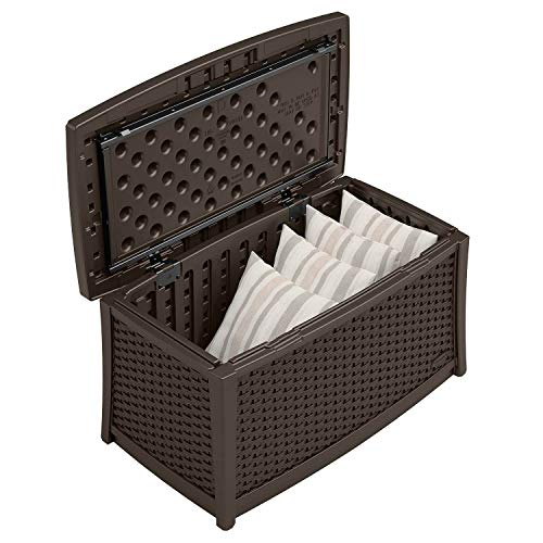 Suncast 30 Gallon Resin Outdoor Patio End Table Storage Box, Java, Made in the USA - color: Java