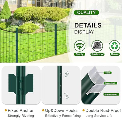 Green Metal Fence Post 3 feet, T Post for Garden Fence Wire Mesh, 8-Pack - color: Green, size: 3 FT- 8 PACK-GREEN