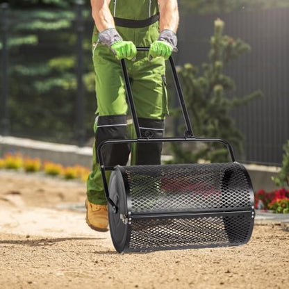 VINGLI Compost Spreader, Peat Moss Spreader with Height Adjustable Handle, T Shaped Handle Peat Moss Roller, Seed Spreader for Lawn Backyard Outdoor (24“ -Black U Shape)