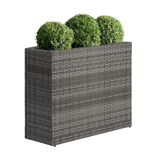 SUNNYPARK Large Rectangular Planter for Outdoor Rattan Block Box 32x11x24'' - color: Gray