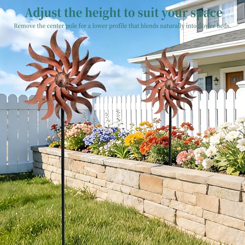 Willow Leaf 360° Metal Wind Spinners Outdoor, 53" H - color: Copper 53*12 Inch