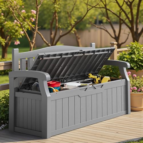 Homall 75 Gallon Outdoor Storage Benches Lockable Deck Box Waterproof - color: Grey