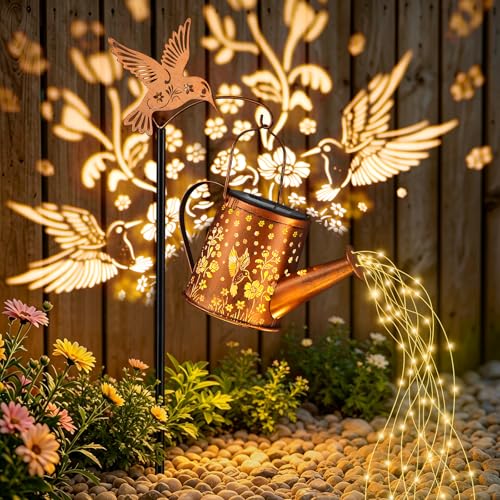 Hummingbird Solar Watering Can Lantern Outdoor Waterproof Garden Decor - size: Hummingbird
